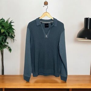 Joe’s Jeans Men’s Size Large Cerulean Blue Waffey 1/4 Zip Cotton Blend Sweater